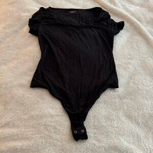 SHAPERX Body-Hugging Bodysuit voor dames, lange mouwen/korte mouwen, hoog rekbare leotard, top, string, ronde hals, L